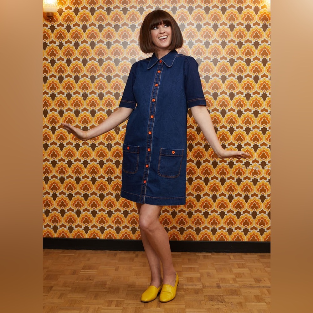 Dawn O’Porter x Joanie Bellini Denim Shift Dress mod 60s size 12